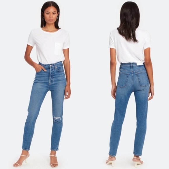 Re/Done NWT 90s Ultra High Rise Crop Jeans Distressed Women’s Size 32 Ankle - Picture 1 of 14